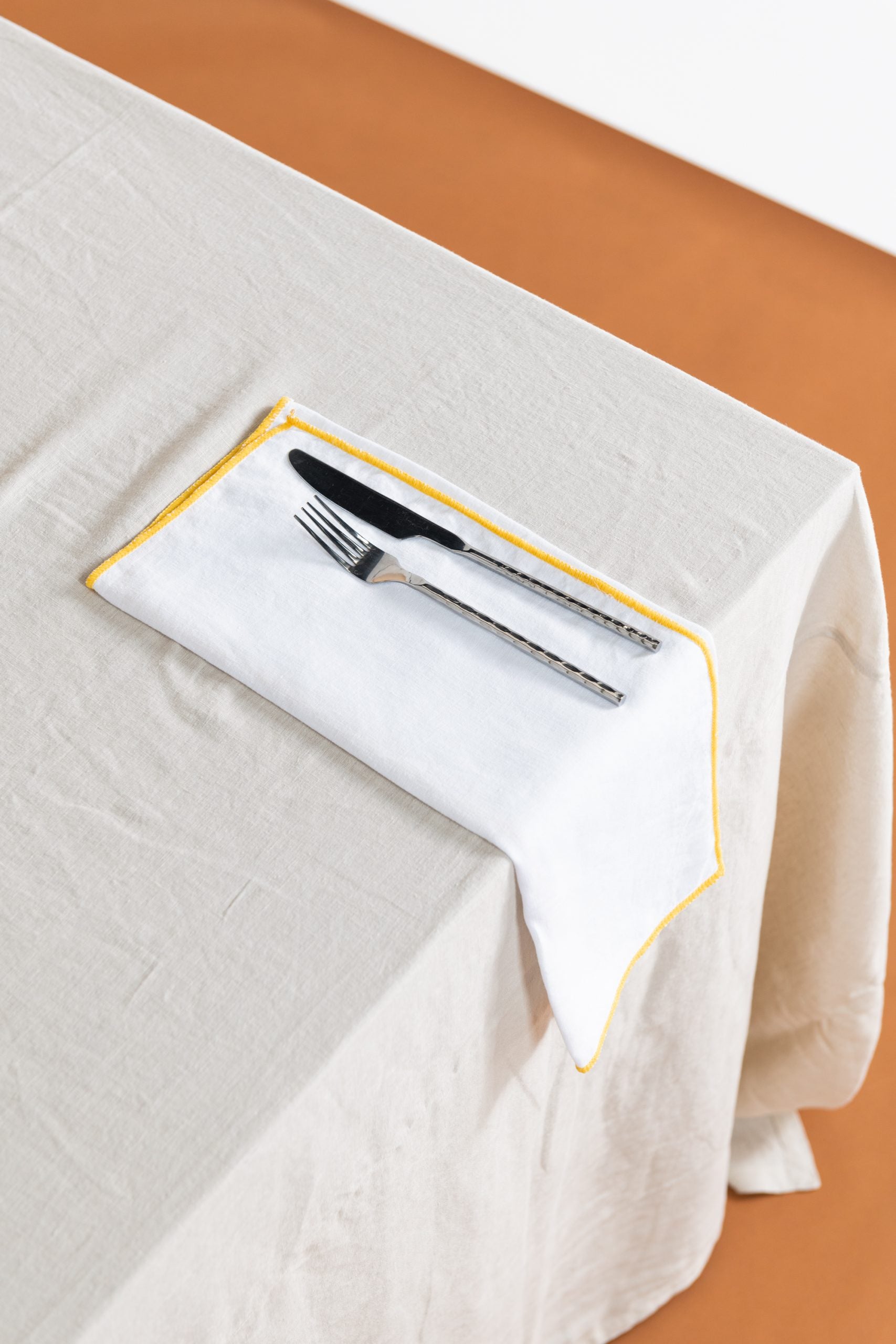 Napkin - Contrast Hem - White with Beeswax Hem image 0