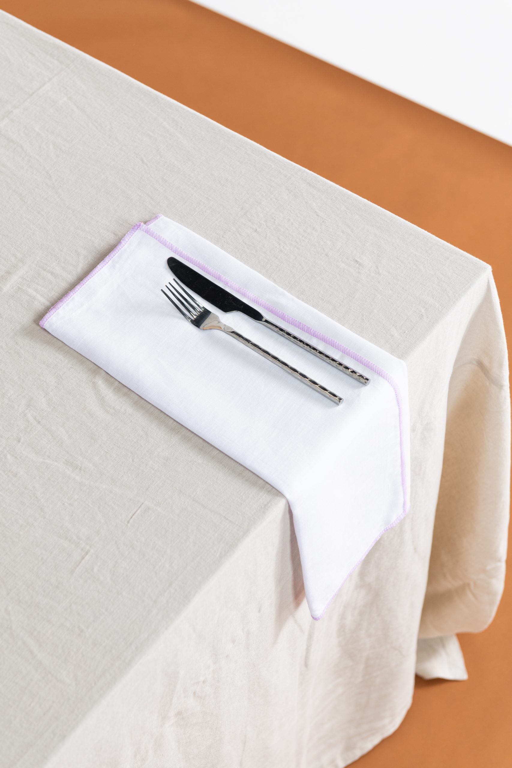 Napkin - Contrast Hem - White with Purple image 0
