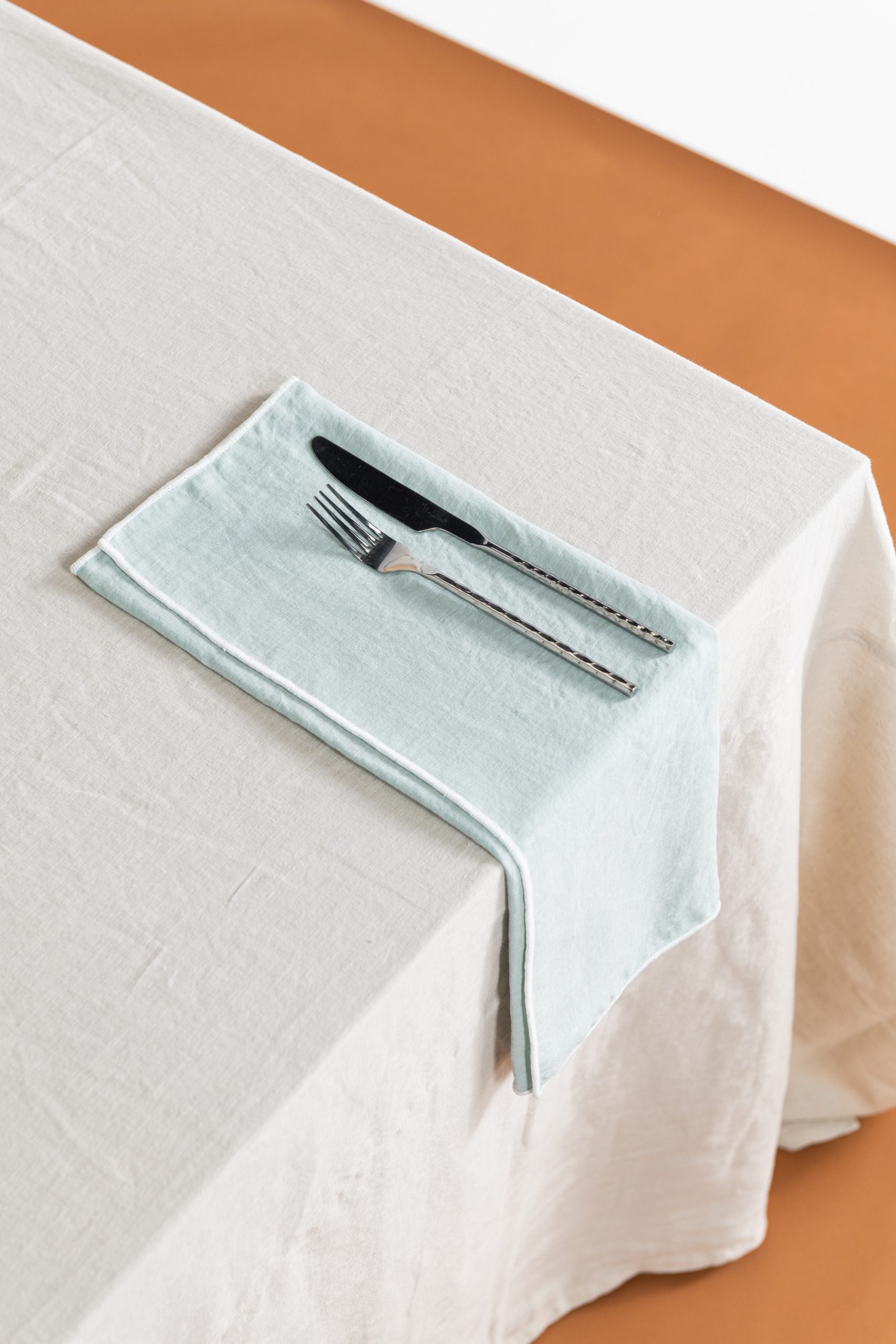 Napkin - Contrast Hem - Duck Egg with White Hem image 0