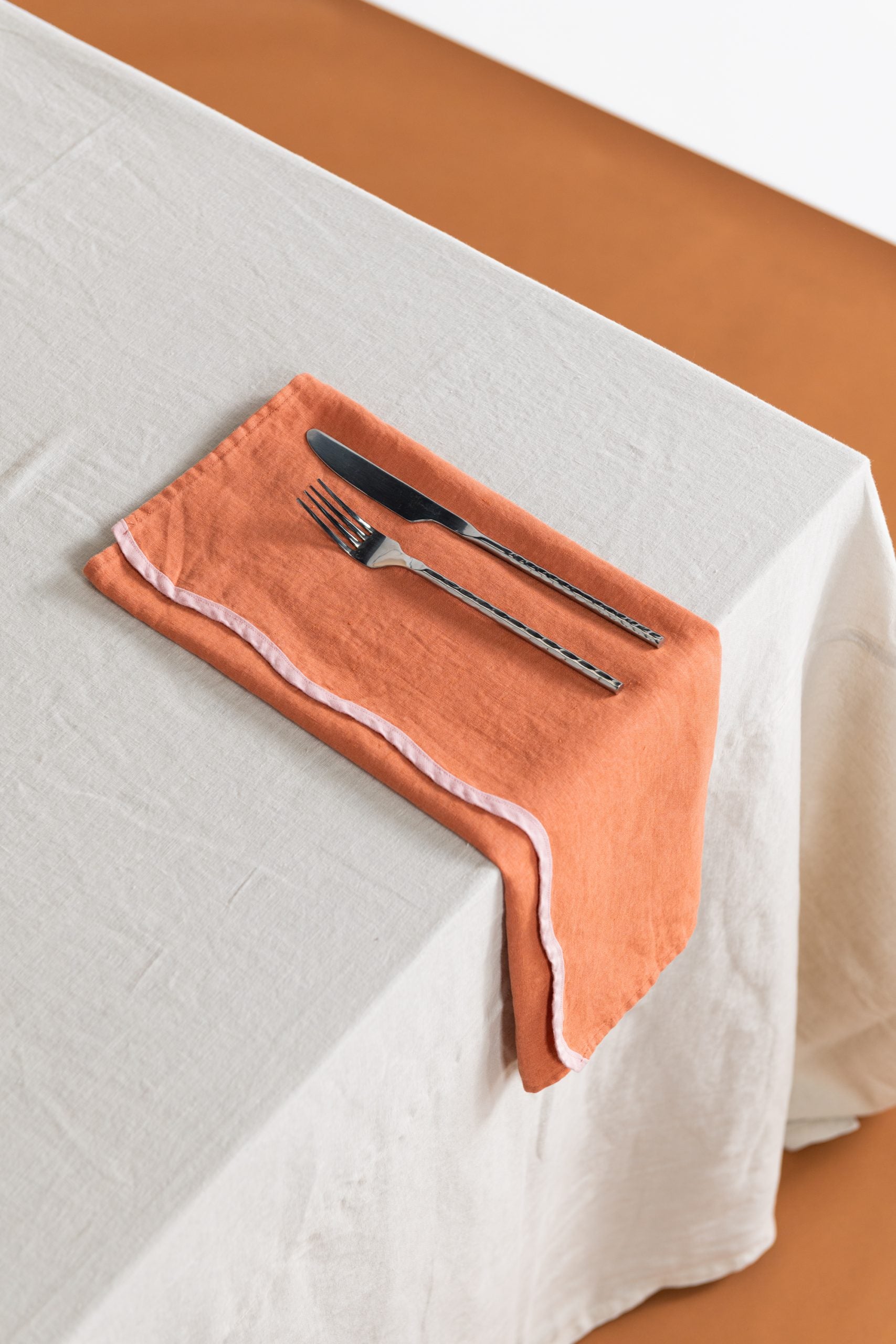 Napkins - Scallop Hem - Rust w/ Ballerina Pink Scallop image 0