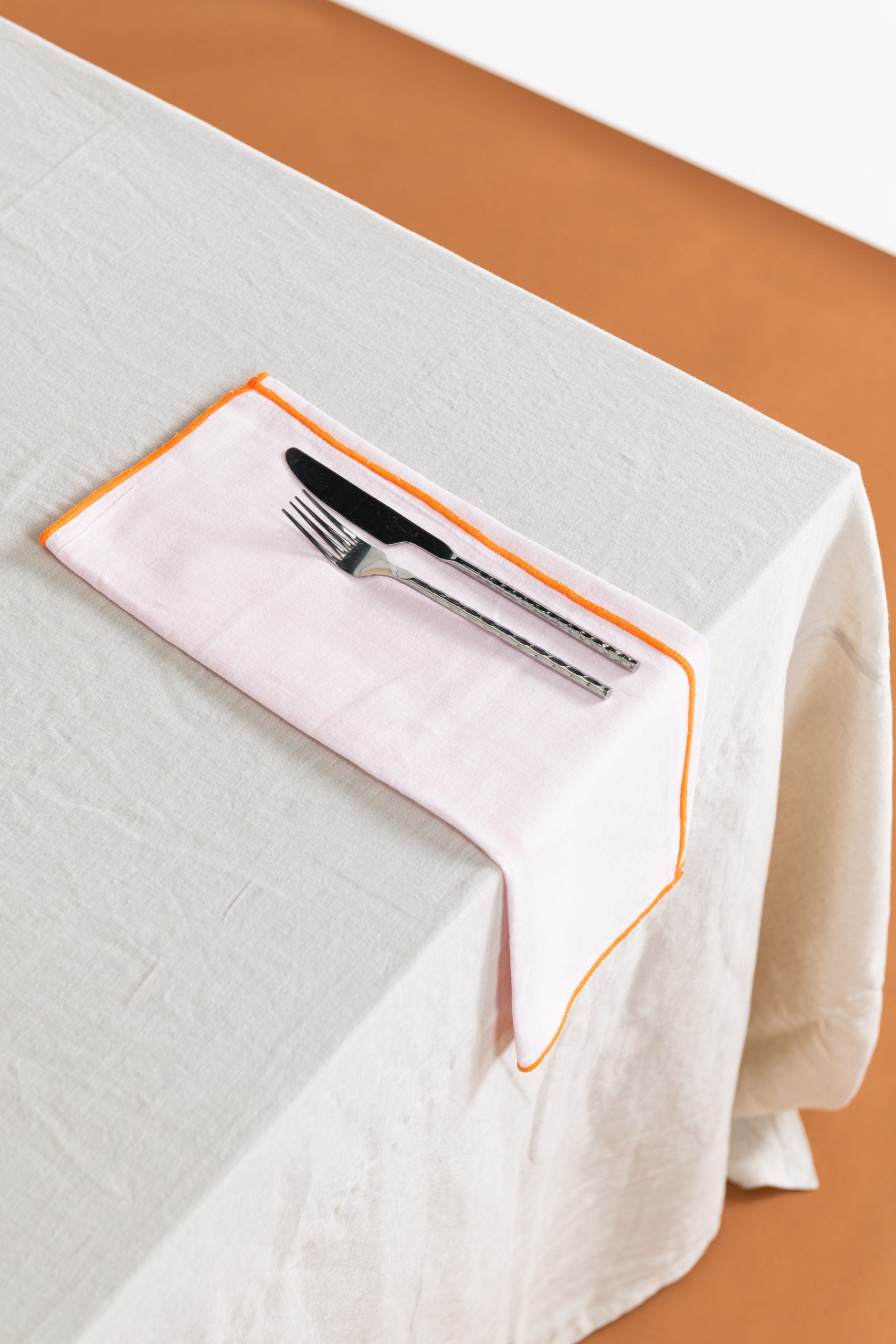 Napkin - Contrast Hem - Pink with Orange Hem image 0