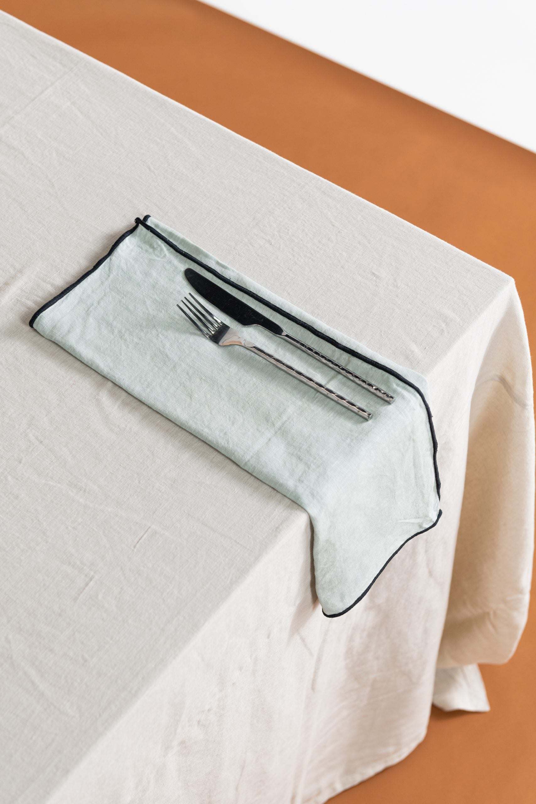 Napkin - Contrast Hem - Mint w/Black image 0